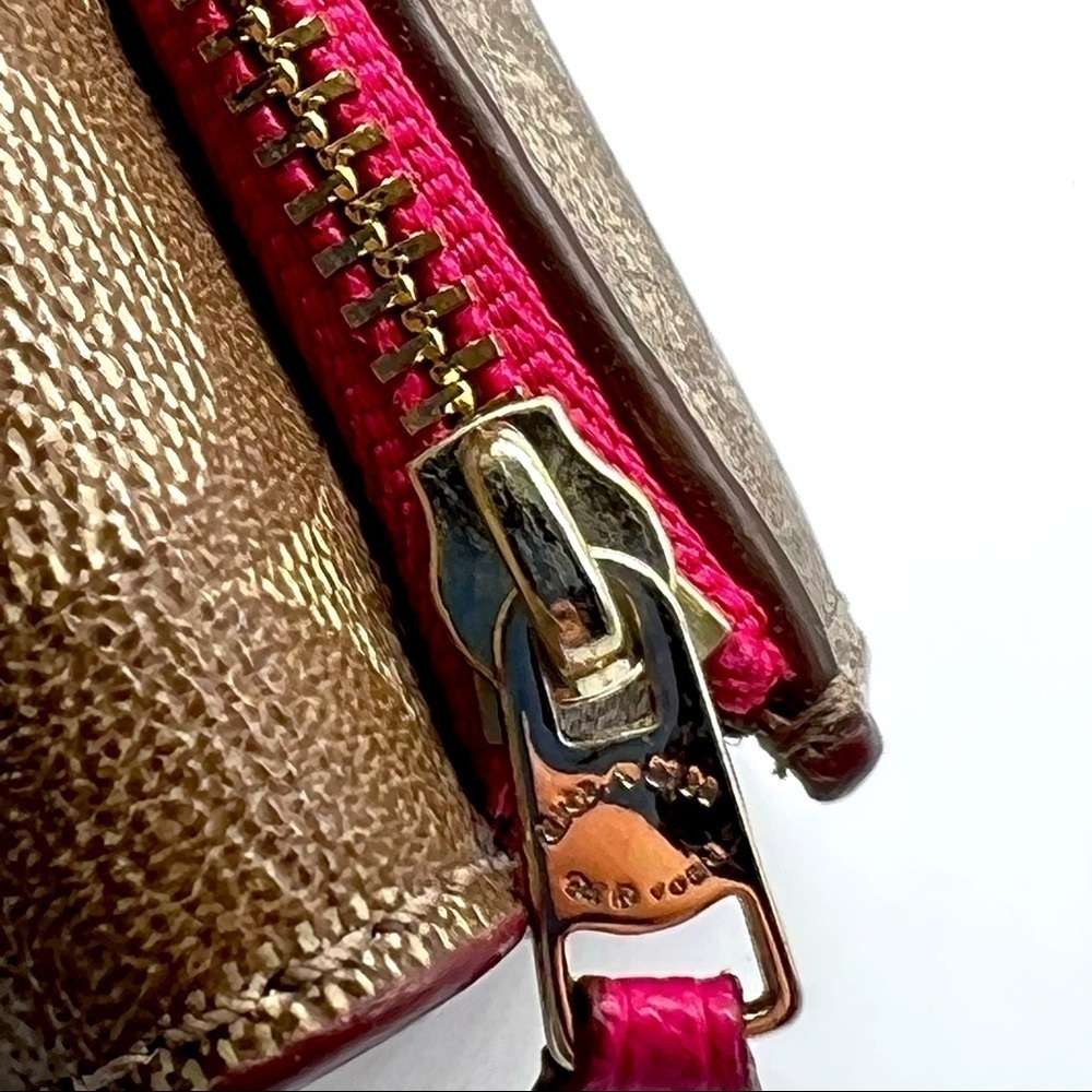 Coach brown leather signature Charlie C snap wallet pink interior A1532 … - Picture 14 of 16